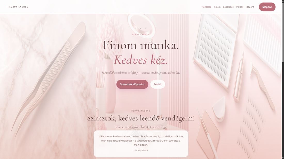 Lendy Lashes szempillastúdió weboldala